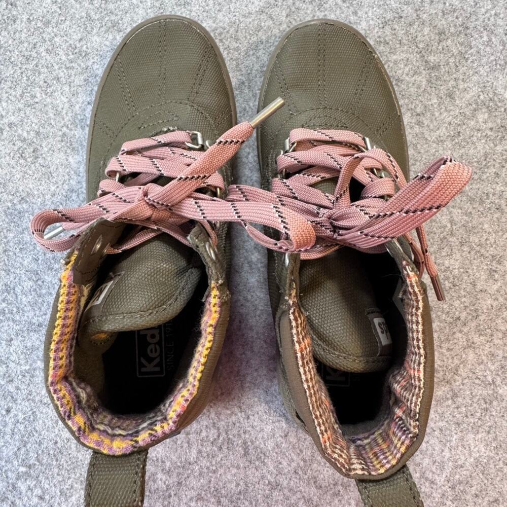 Keds Scout Boot II Womens 6 Olive Green Water Resistant Plaid Pink Laces